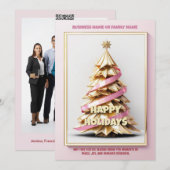 Borstkanker goud roze kerstboom bedrijf feestdagenkaart (Voorkant / Achterkant)