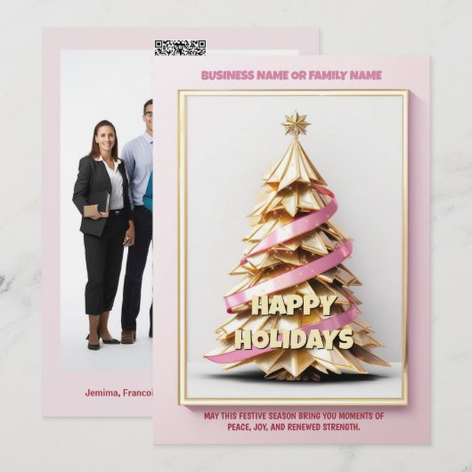Borstkanker goud roze kerstboom bedrijf feestdagenkaart (Voorkant / Achterkant)