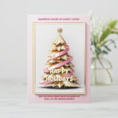 Borstkanker goud roze kerstboom bedrijf feestdagenkaart (Staand voorkant)