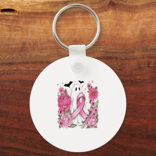 Borstkanker Halloween Ghost Boho Sleutelhanger (Voorkant)