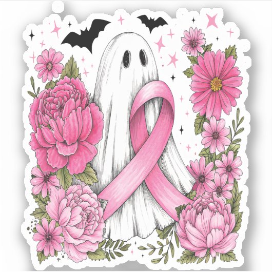 Borstkanker Halloween Ghost Boho Sticker (Voorkant)