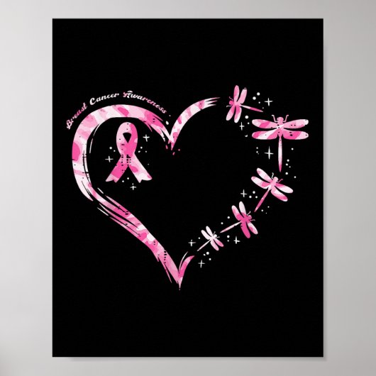 Borstkanker Hart Dragonflies Bewustzijn Vrouwen KI Poster (Voorkant)