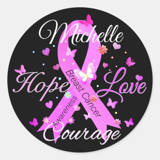 Borstkanker hoop liefde moed klassieke ronde stift ronde sticker (Voorkant)