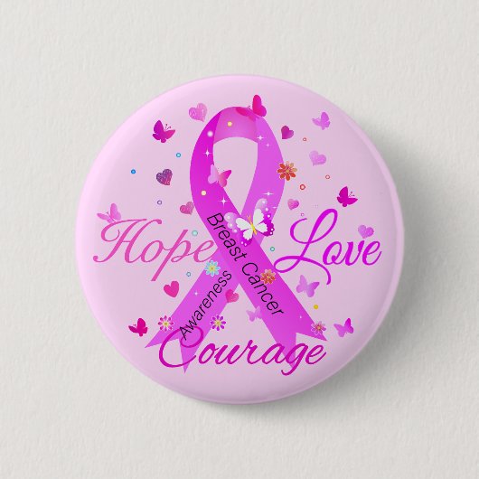 Borstkanker hoop liefde moed ronde button 5,7 cm (Voorkant)