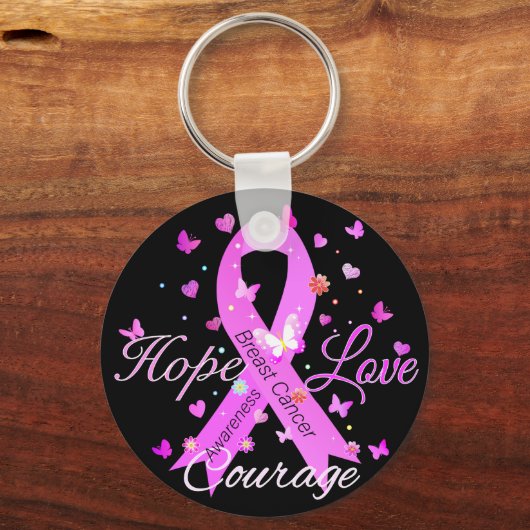 Borstkanker hoop liefde moed sleutelhanger (Voorkant)