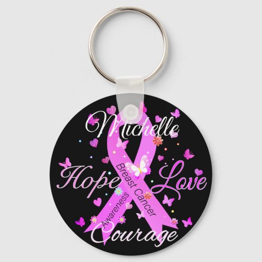 Borstkanker hoop liefde moed Sleutelhanger (Voorkant)