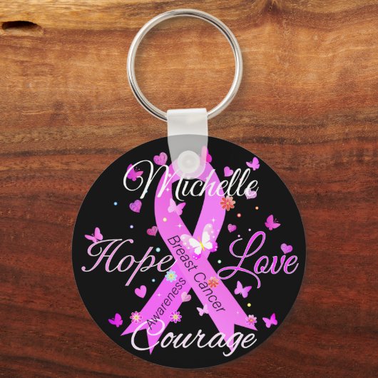 Borstkanker hoop liefde moed Sleutelhanger (Achterkant)