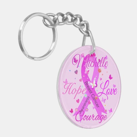 Borstkanker hoop liefde moed Sleutelhanger (Voorkant Links)