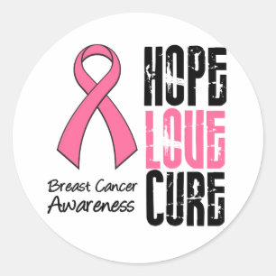 Borstkanker Hope Love Cure Ribbon Ronde Sticker