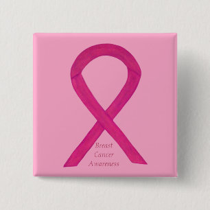 Borstkanker Hot Pink Awareness Ribbon Custom Pin Vierkante Button 5,1 Cm