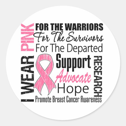 Borstkanker Ik Draag roze lintTRIBUTE Ronde Sticker (Voorkant)