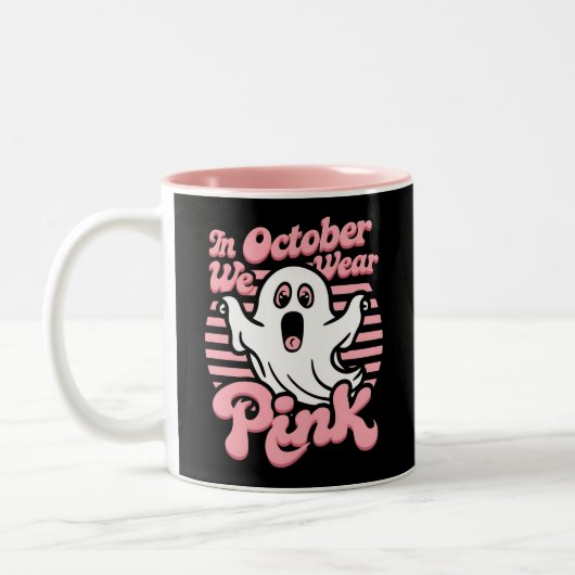Borstkanker is Boo Sheet - Grappige Halloween Ghos Tweekleurige Koffiemok (Links)