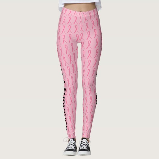 Borstkanker - Jouw naam dubbel lichtroze lint Leggings (Voorkant)