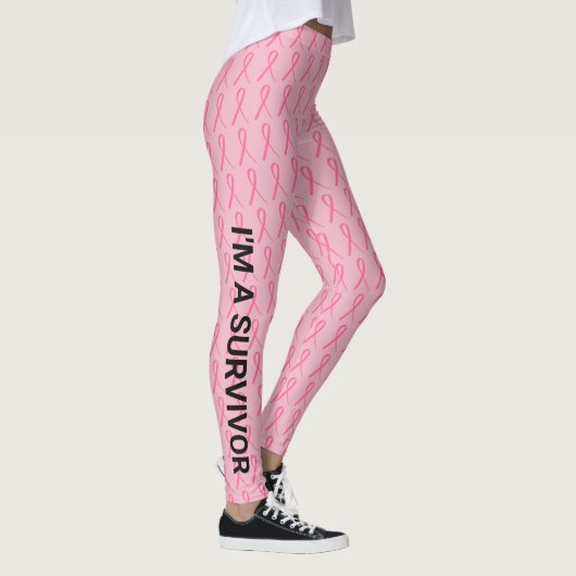 Borstkanker - Jouw naam dubbel lichtroze lint Leggings (Rechts)