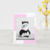 Borstkanker Kaart Cat & Pink Rose; Roze linten (Gele Bloem)