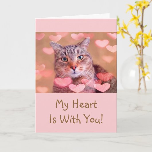 Borstkanker Kat en hart Kaart (Gele Bloem)