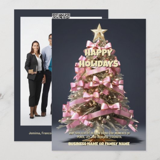 Borstkanker Kerstboom roze lint oncologie Feestdagenkaart (Voorkant / Achterkant)