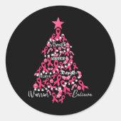Borstkanker Kerstboom Roze lint Vecht weg Ronde Sticker (Voorkant)