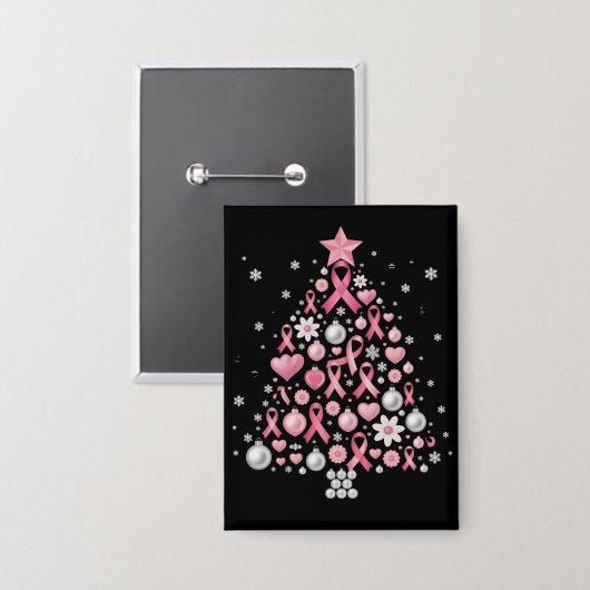Borstkanker Kerstboom Sneeuwvlokken Kerstmis Button (Voorkant / Achterkant)