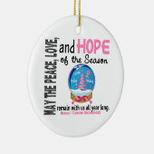 Borstkanker Kerstmis 3 Sneeuwsieraden Wereldbol Keramisch Ornament (Rechts)