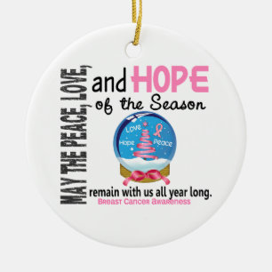 Borstkanker Kerstmis 3 Sneeuwsieraden Wereldbol Keramisch Ornament