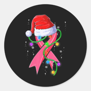 Borstkanker Kerstmis Santa Hoed Roze Lint Ronde Sticker