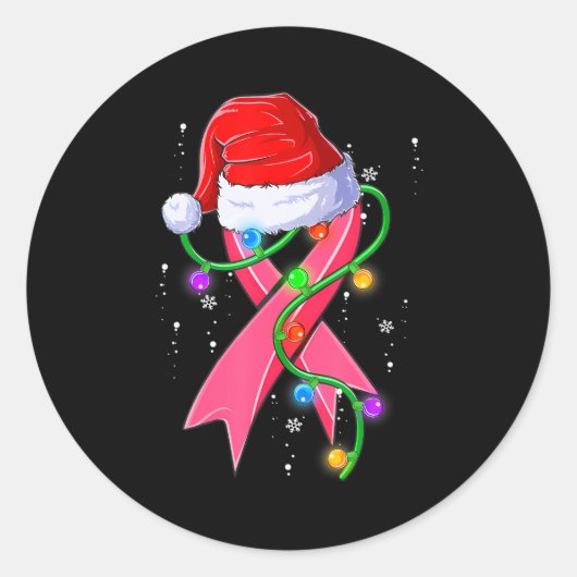 Borstkanker Kerstmis Santa Hoed Roze Lint Ronde Sticker (Voorkant)