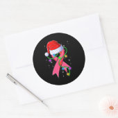 Borstkanker Kerstmis Santa Hoed Roze Lint Ronde Sticker (Envelop)