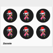 Borstkanker Kerstmis Santa Hoed Roze Lint Ronde Sticker (Vel)