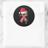 Borstkanker Kerstmis Santa Hoed Roze Lint Ronde Sticker (Tas)