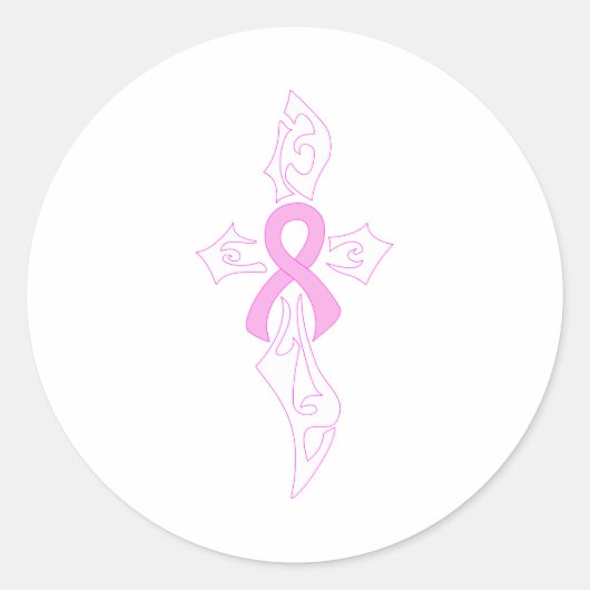 Borstkanker Kruis Ronde Sticker (Voorkant)