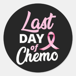 Borstkanker Laatste dag chemo roze lint Ronde Sticker