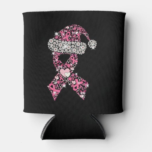 Borstkanker lint vorm Kerstmis Santa Ribbon Blikjeskoeler (Voorkant)