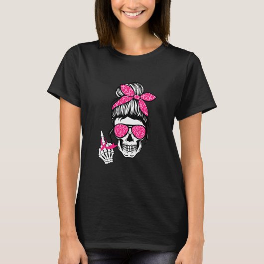 Borstkanker, middenvinger, roze lint t-shirt (Voorkant)