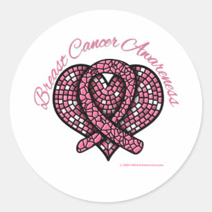 Borstkanker Mosaic Heart Ribbon Ronde Sticker