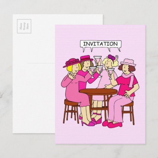 Borstkanker Ondersteuning Dames in Roze Uitnodigin Uitnodiging Briefkaart (Voorkant / Achterkant)