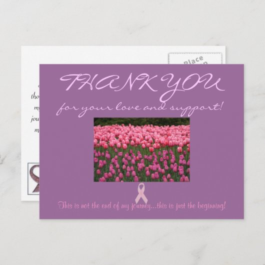 Borstkanker ondersteuning "Dank u" Kaart (Voorkant / Achterkant)