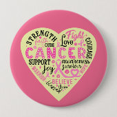 Borstkanker ondersteuning hart ronde button 4,0 cm (Voorkant)