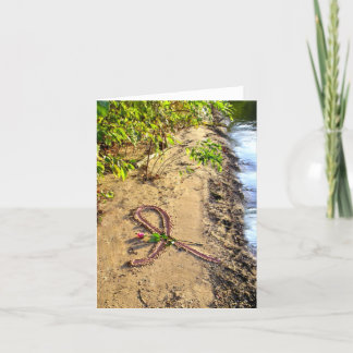 Borstkanker Opmerking Kaart-Roze lint in het zand. Kaart