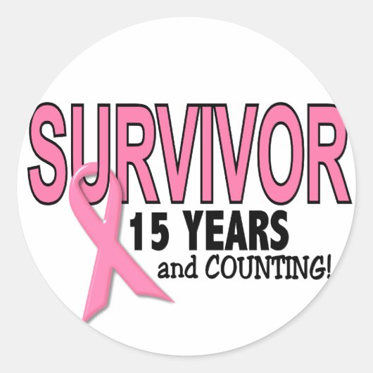 BORSTKANKER OVERLEVENDE 15 Jaar & Telling Ronde Sticker (Voorkant)