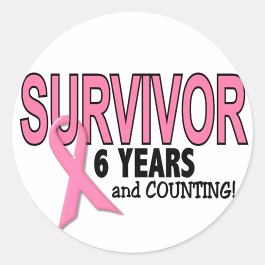 BORSTKANKER OVERLEVENDE 6 Jaar & Telling Ronde Sticker (Voorkant)