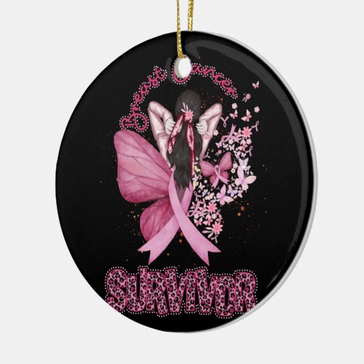 Borstkanker overlevende bewustzijn roze lintboter keramisch ornament (Links)