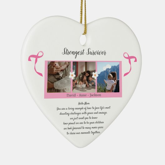 Borstkanker overlevende drie foto collage keramisch ornament (Rechts)