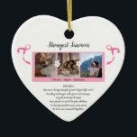 Borstkanker overlevende drie foto collage keramisch ornament<br><div class="desc">Deze prachtig ontworpen mok is niet alleen een vat voor uw favoriete drankje. Het is een symbool van veerkracht, hoop en kracht. Ik herinner me een gesprek met een man in het ziekenhuis wiens vrouw borstkanker heeft overleefd. Hij verliest nooit de hoop en zijn kinderen ook niet. Als degenen van...</div>