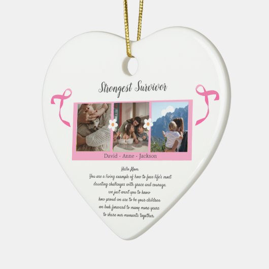 Borstkanker overlevende drie foto collage keramisch ornament (Links)