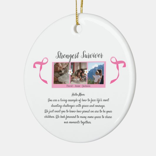 Borstkanker overlevende drie foto collage Mok Keramisch Ornament (Links)