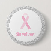 Borstkanker Overlevende Glitter Border Logo Button (Voorkant)