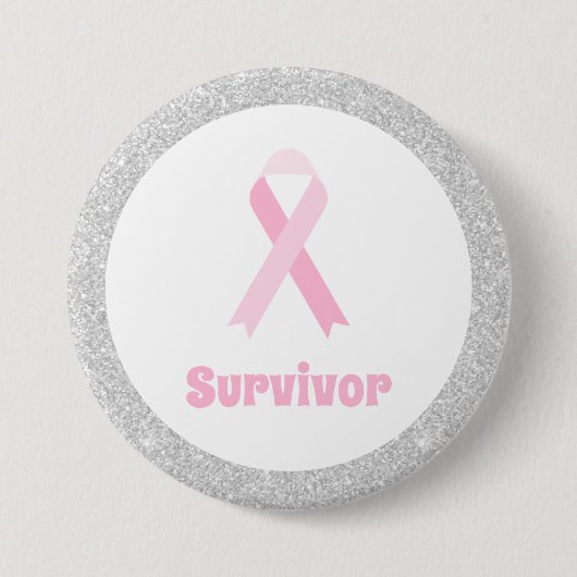 Borstkanker Overlevende Glitter Border Logo Button (Voorkant)