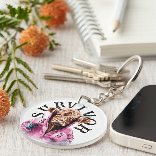 Borstkanker overlevende Koe wit Sleutelhanger (Voorkant Rechts)