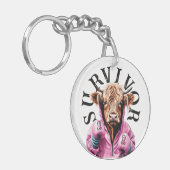 Borstkanker overlevende Koe wit Sleutelhanger (Voorkant Links)